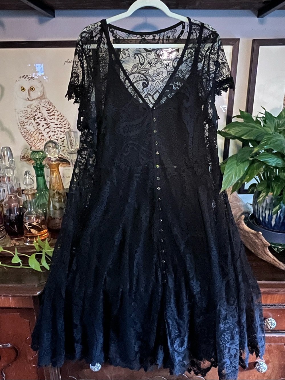 torrid Black Lace Midi Dress with Button Front and slip
